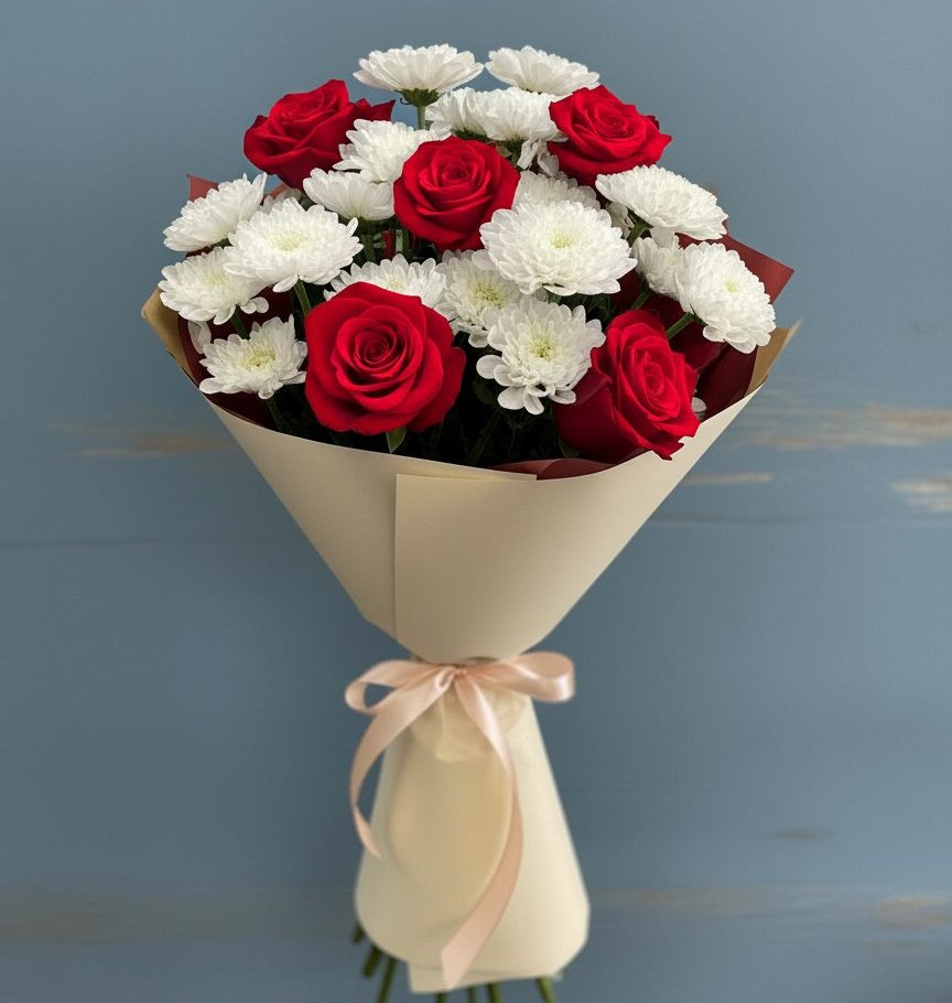 Букет цветов из: Розы и Хризантемы в Лещаном