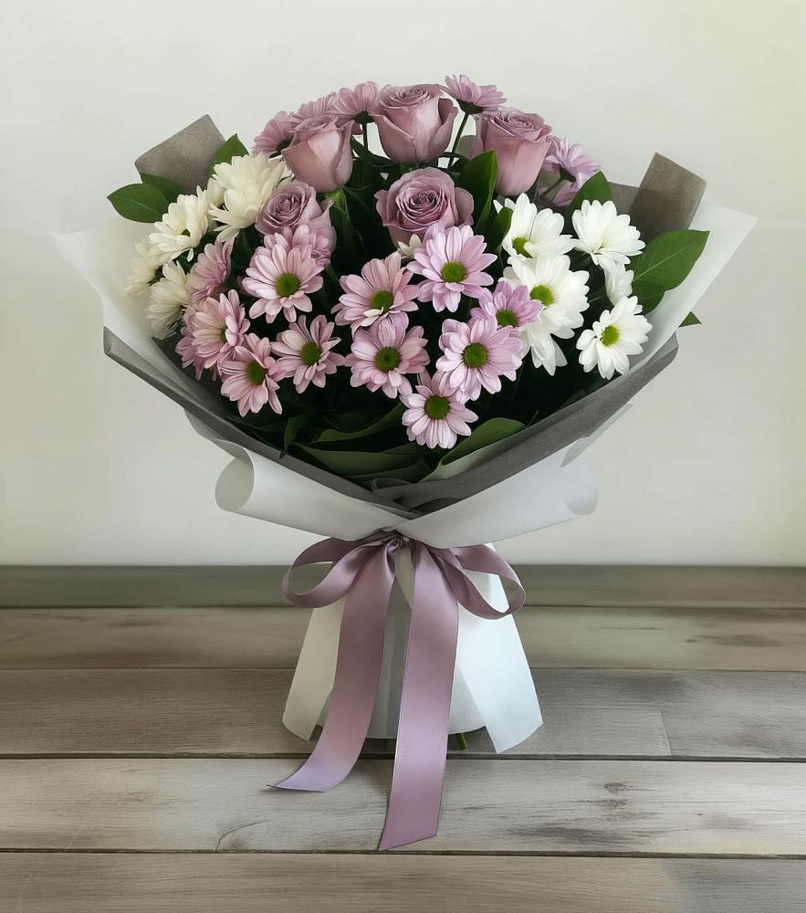 Букет цветов из: Хризантемы и Розы в Лещаном