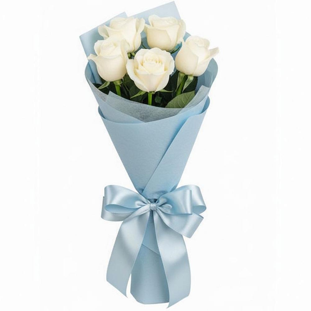 Букет 5 Белых роз Проуд в Лещаном