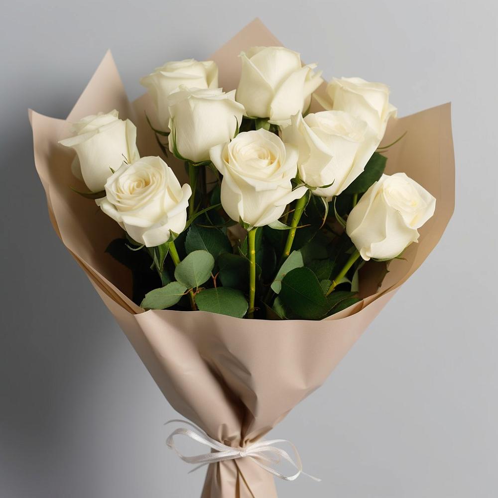 Букет 9 Белых роз Эдлесс Лав в Лещаном