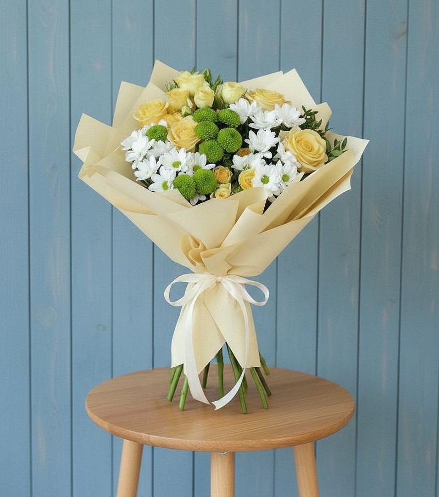 Букет цветов из: Хризантемы и Розы в Лещаном