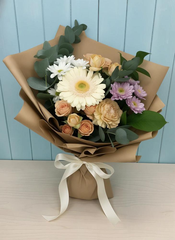 Букет цветов из: Герберы и Хризантемы в Лещаном