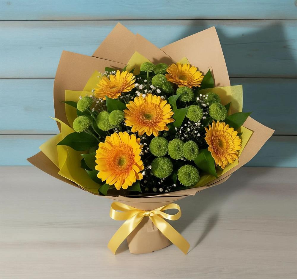 Букет цветов из: Герберы и Хризантемы в Лещаном