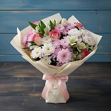 Букет цветов из:  Хризантемы, Альстромерии и Розы #REPLACE_PRED# Лещаном