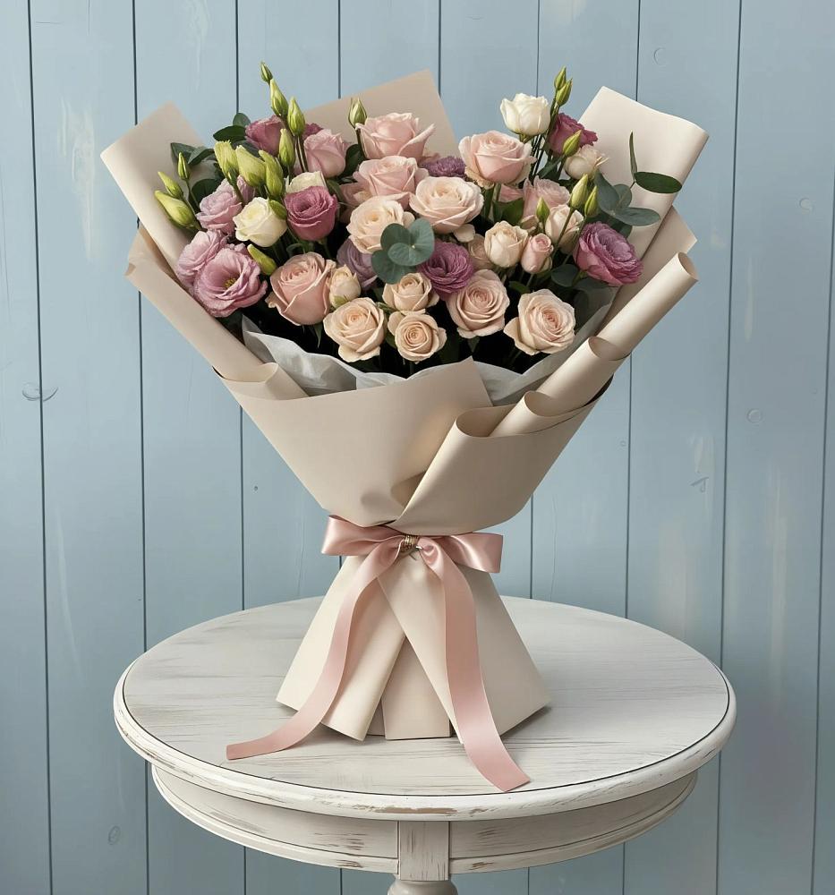 Букет цветов из: Розы и Лизиантусы в Лещаном