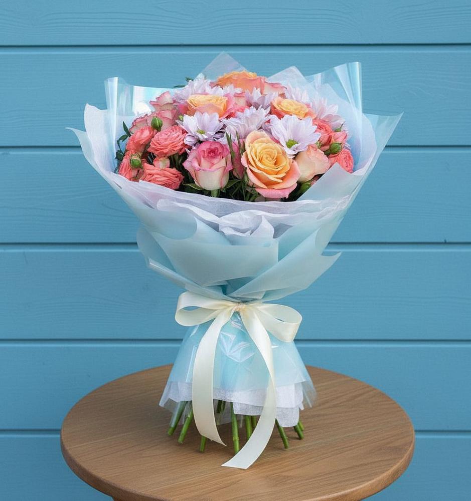 Букет цветов из: Хризантемы и Розы в Лещаном