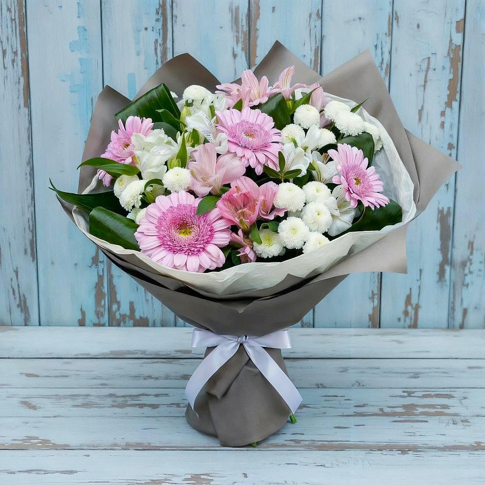 Букет цветов из: Герберы, Альстромерии и Хризантемы в Лещаном