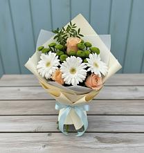 Букет цветов из:  Герберы, Розы и Хризантемы в Лещаном