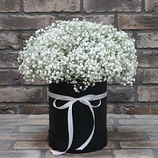 Цветочная композиция из Гипсофила в шляпной коробке в Лещаном