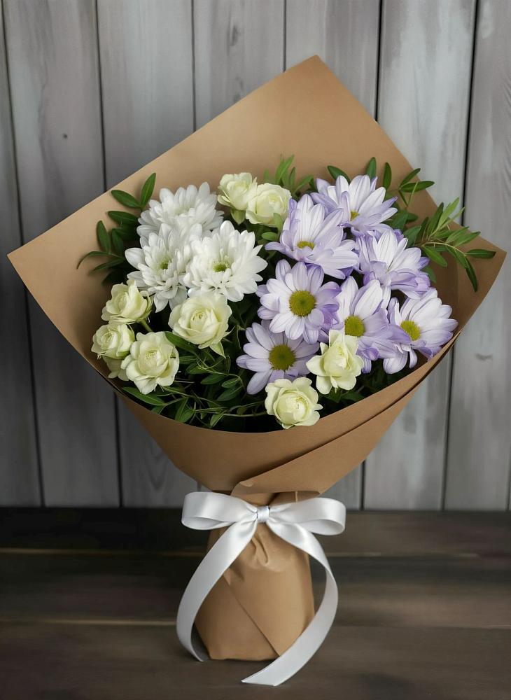 Букет цветов из: Хризантемы и Розы в Лещаном
