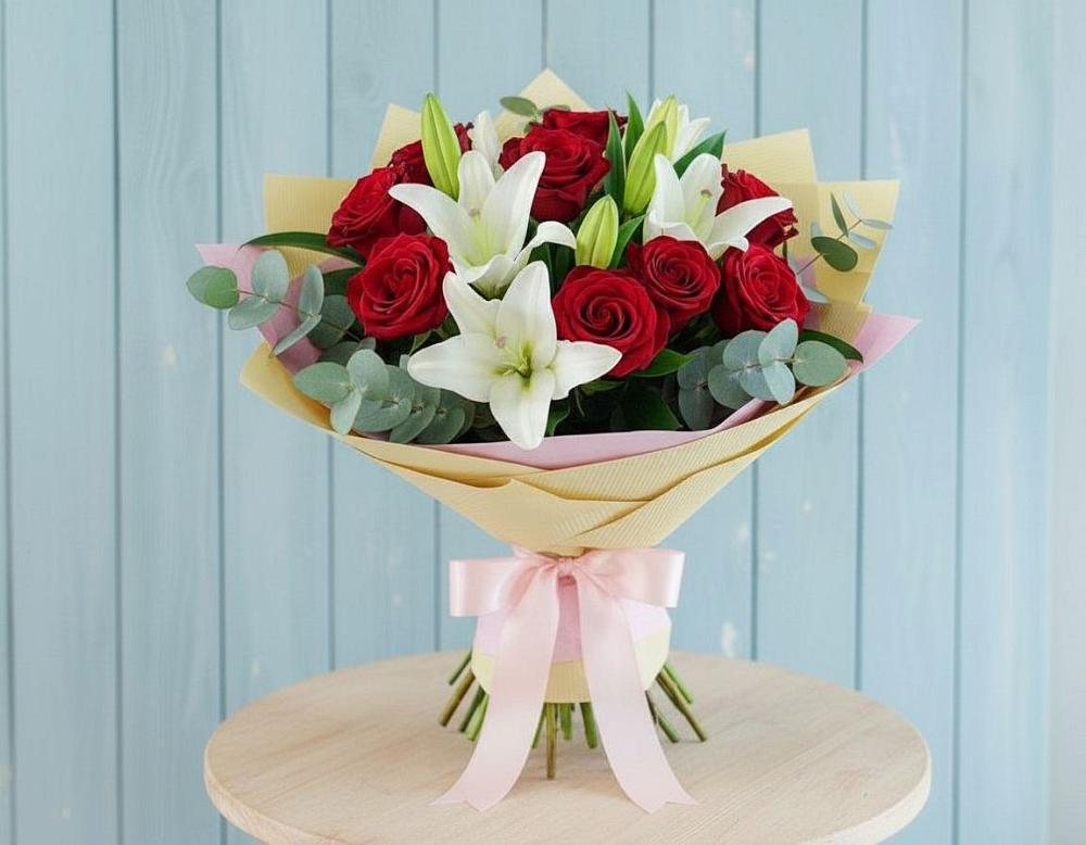 Букет цветов из: Лилии и Розы в Лещаном